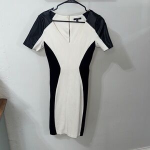 XOXO Monochrome Mini Dress with Faux Leather Accents
